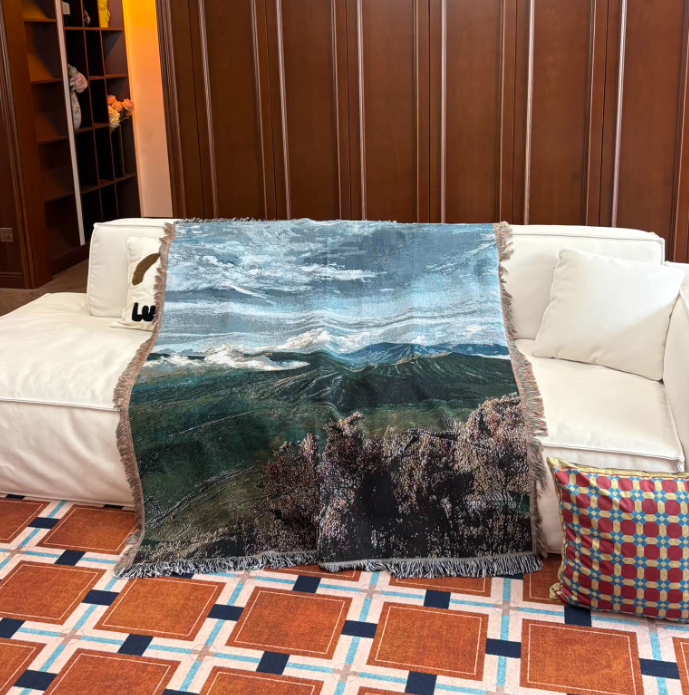 Scenic Woven Throw Blanket Jacquard Sofa Home Decor