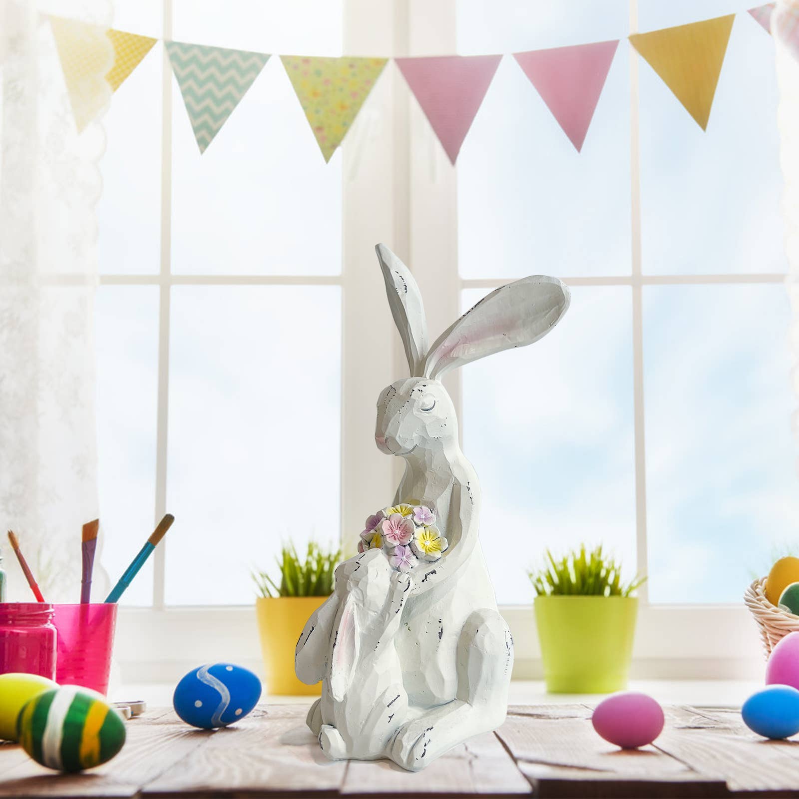 Easter Bunny Parent and Child Resin Figurine Spring Decor