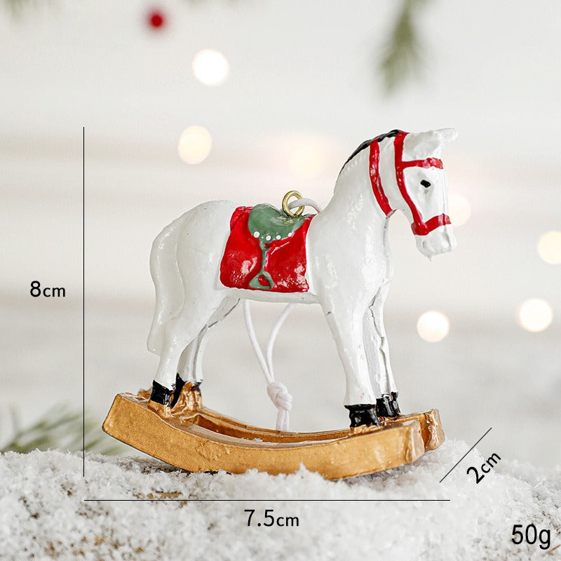Resin Rocking Horse Christmas Tree Hanging Ornament Table Decor