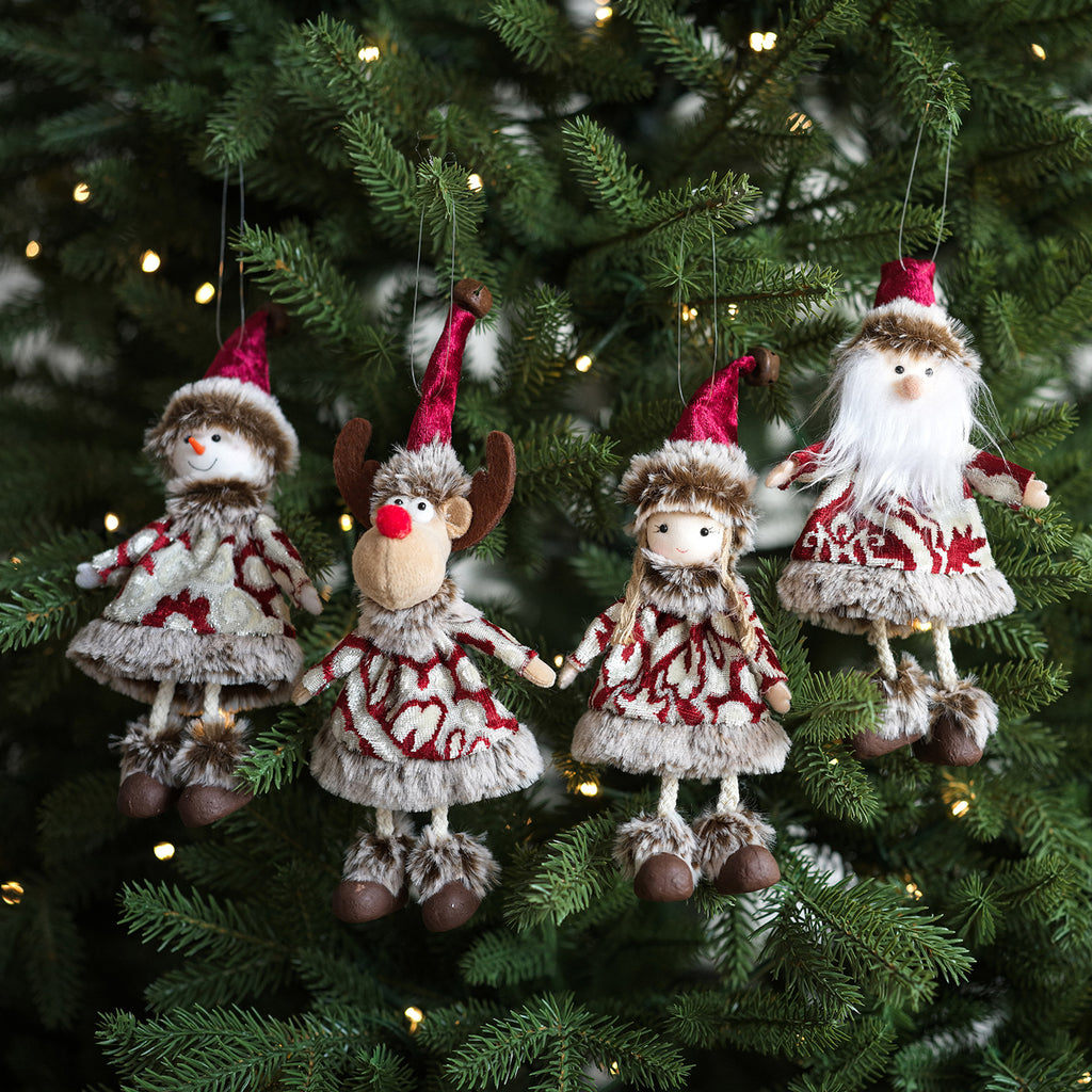 Cozy Plush Christmas Ornaments Santa Snowman Reindeer Girl