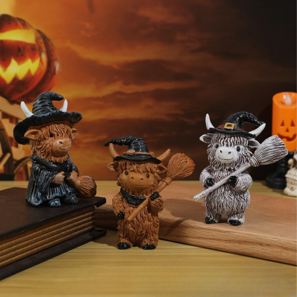 Halloween Resin Witch Cow Figurine for Home Decor