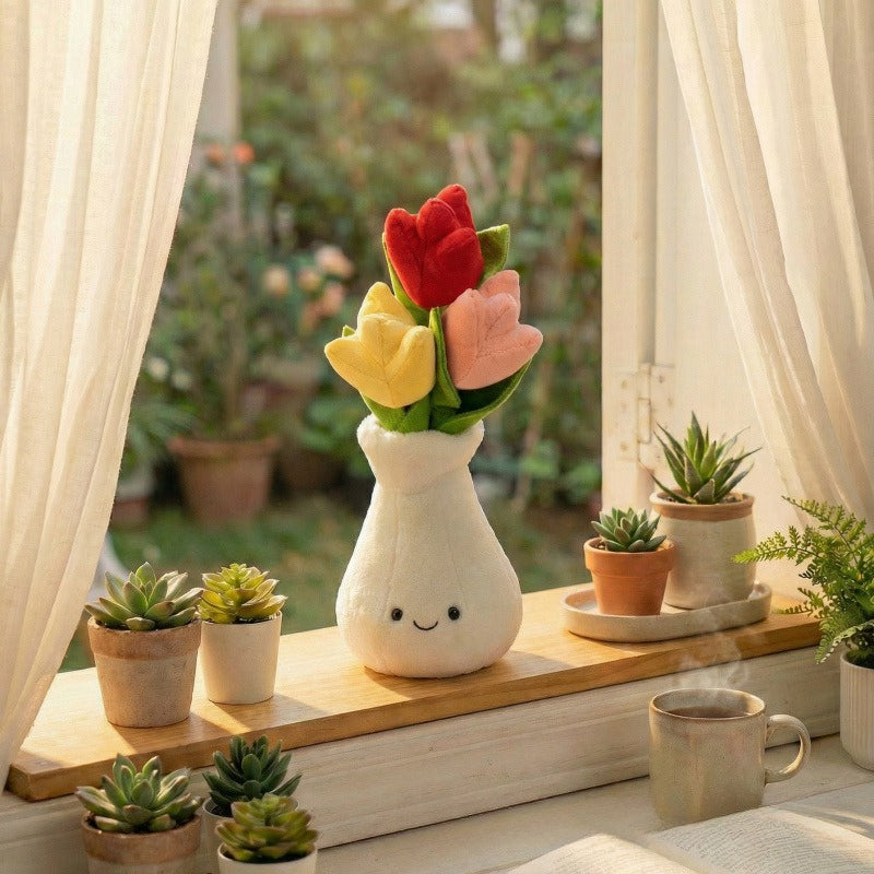 Plush Mini Flower Vase Decor Soft Dandelion Orchid Tulip Lily