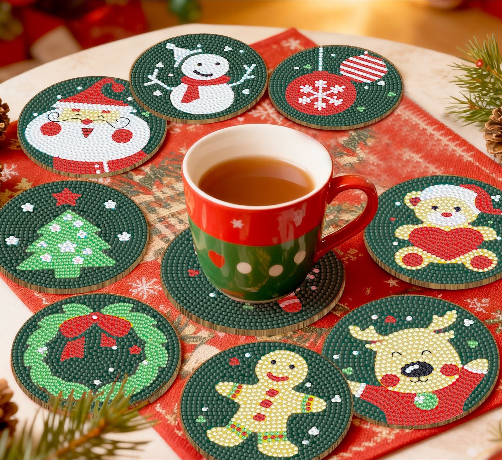Christmas Diamond Painting Coaster DIY Kit Holiday Craft Set