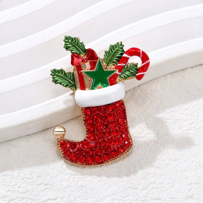 Christmas Rhinestone Brooch Pin Holiday Jewelry