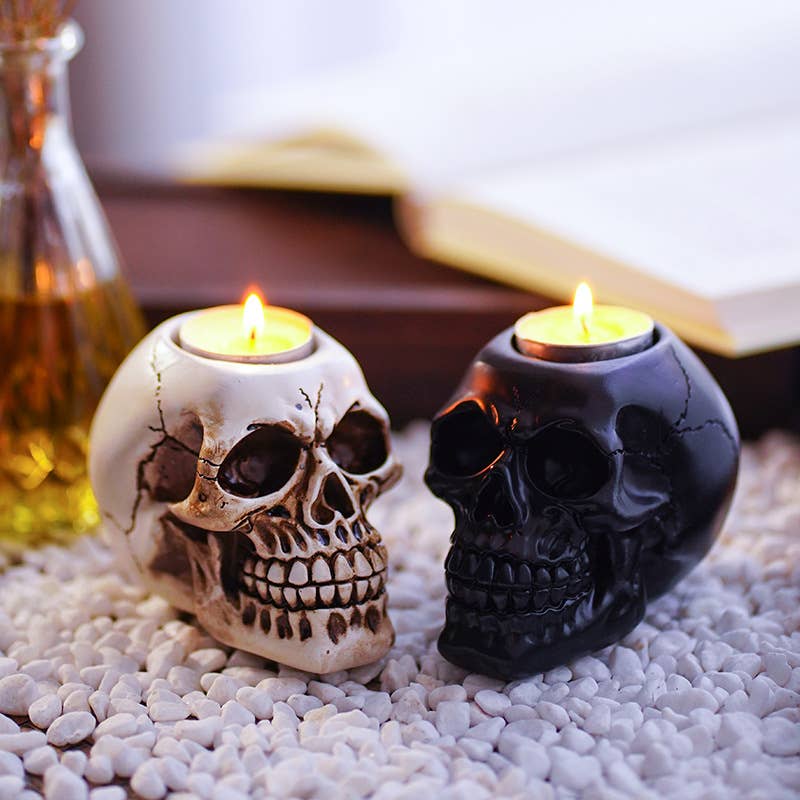 Skull Candleholder Resin Decor Halloween Tabletop Decoration