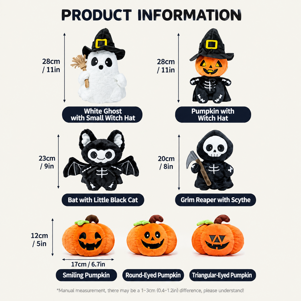 Halloween Plush Pumpkin Ghost Bat Doll Seasonal Decor