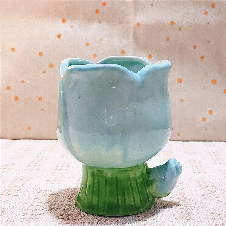 Tulip Ceramic Candle Holder Floral Tabletop Decor