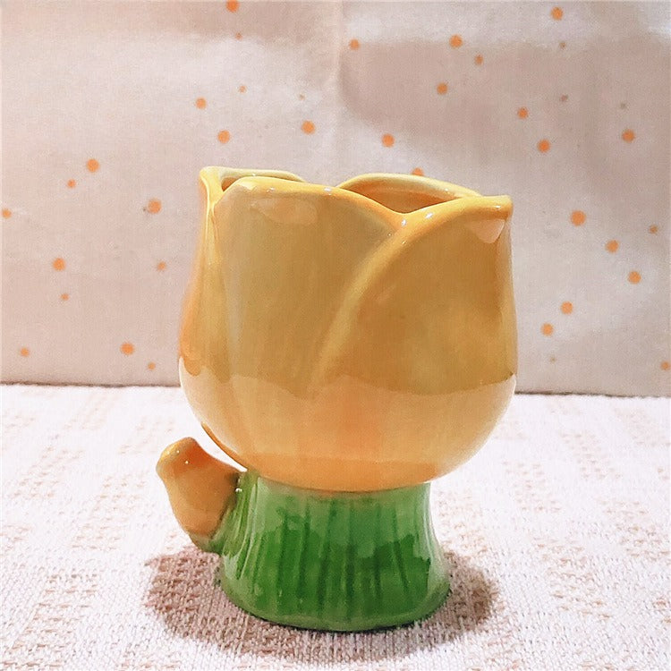 Tulip Ceramic Candle Holder Floral Tabletop Decor