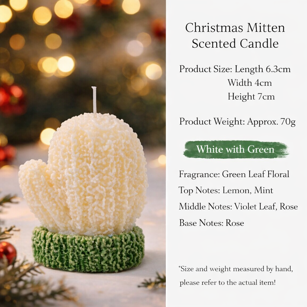 Christmas Mitten Shaped Scented Candle Holiday Gift Decor