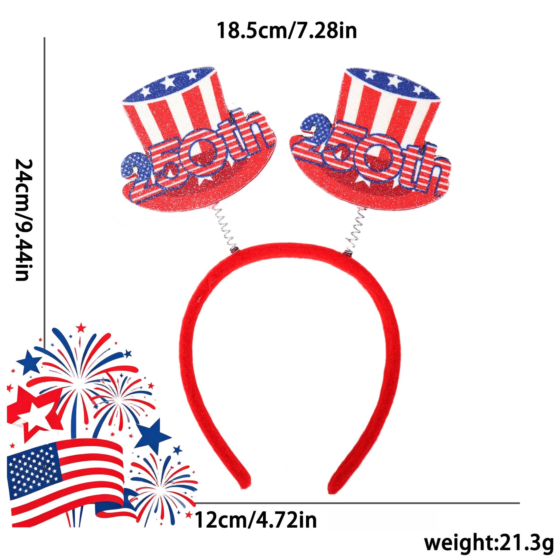 4th of July Patriotic 250th Anniversary Red White Blue Headband