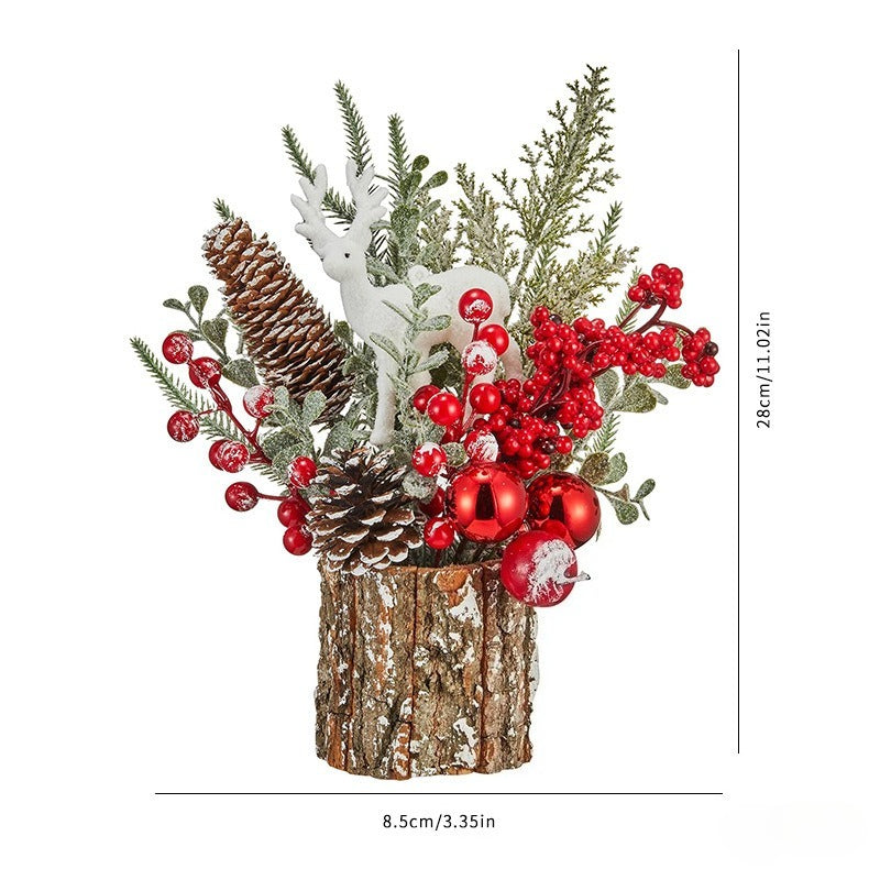 Christmas Tabletop Decor with PE Greenery and Rustic Wood Slice Base