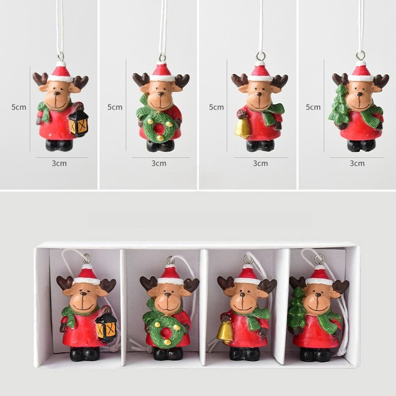Christmas Resin Mini Figurine Ornament Set Holiday Gift Box Decor