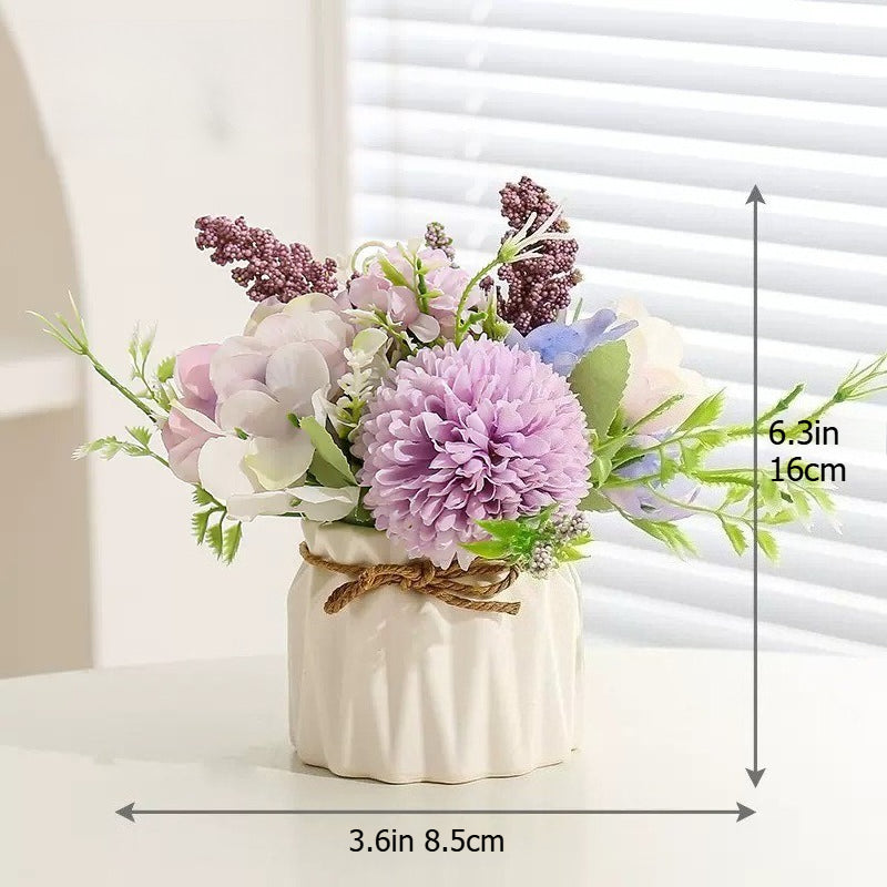 Hydrangea Artificial Flower Arrangement Ceramic Pot Decor