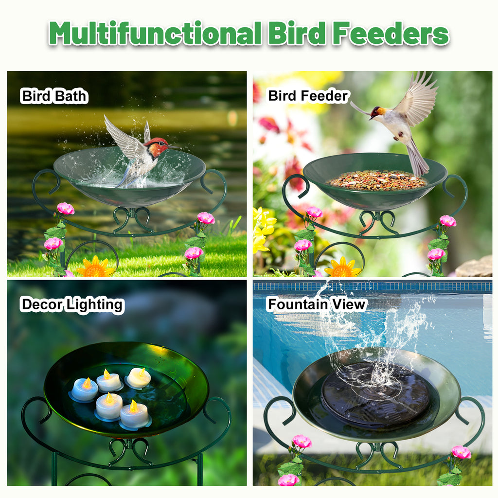Green Butterfly Metal Bird Bath Garden Stake Decor