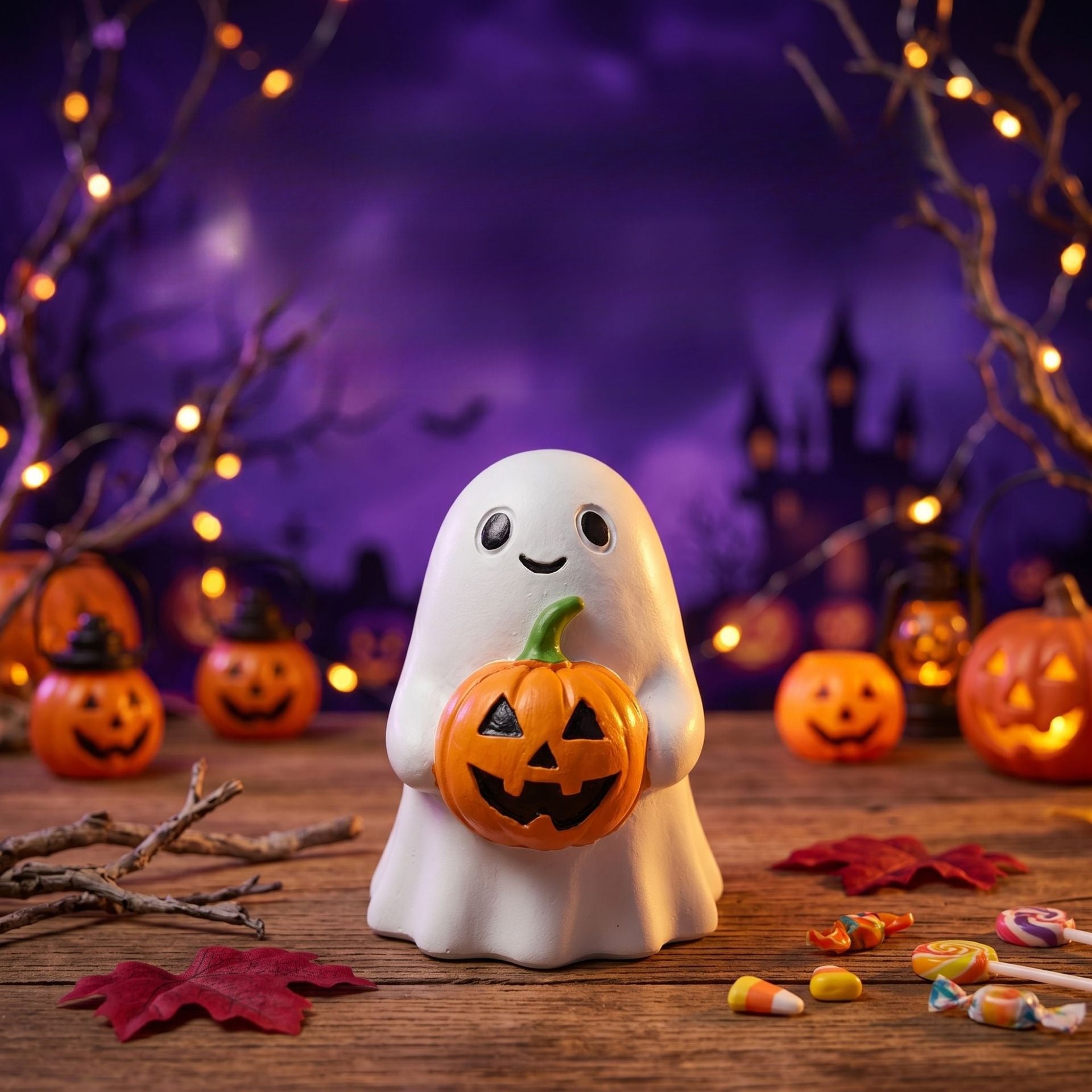Halloween Ghost Pumpkin Resin Figurine Holiday Table Decor