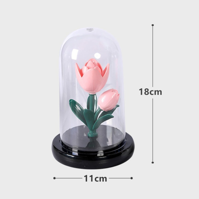 Glass Dome Flower Night Light Battery Powered LED Lamp