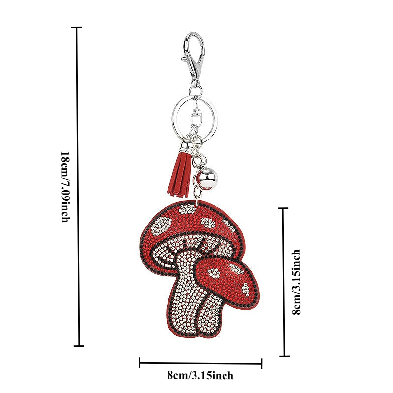 Rhinestone Mushroom Tassel Keychain Bag Charm