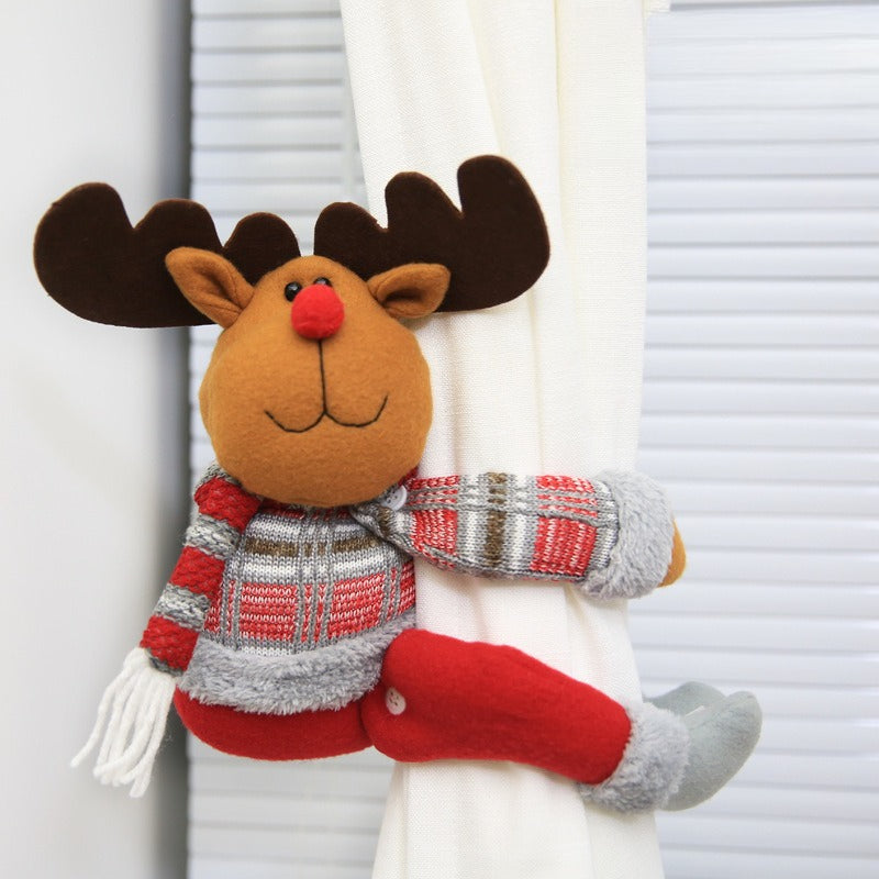 Christmas Fabric Curtain Tiebacks with Santa Snowman Holiday Decor