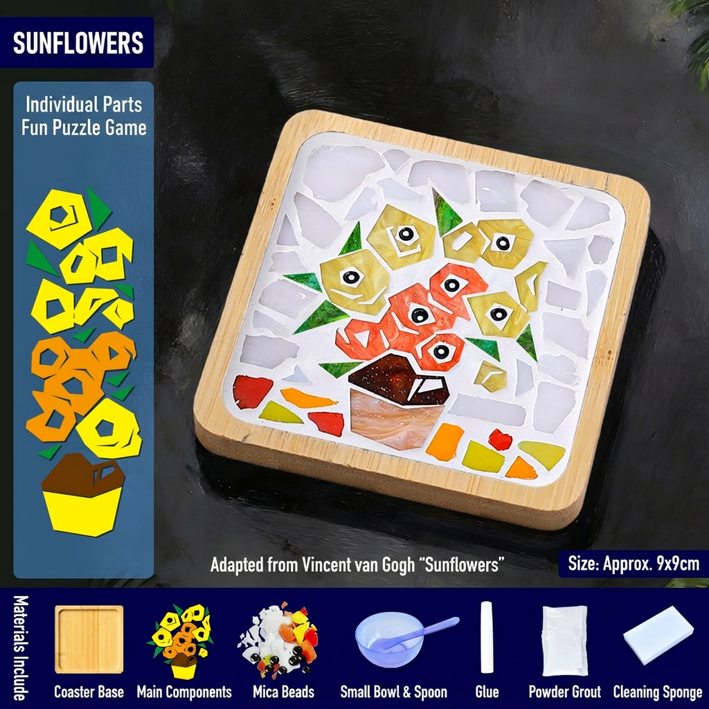 Mosaic Art Coaster Puzzle Kit Famous Painting Craft Set