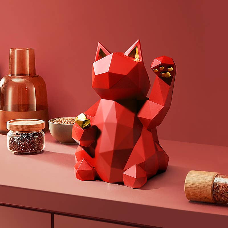 Modern Geometric Lucky Cat Resin Statue Home Decor