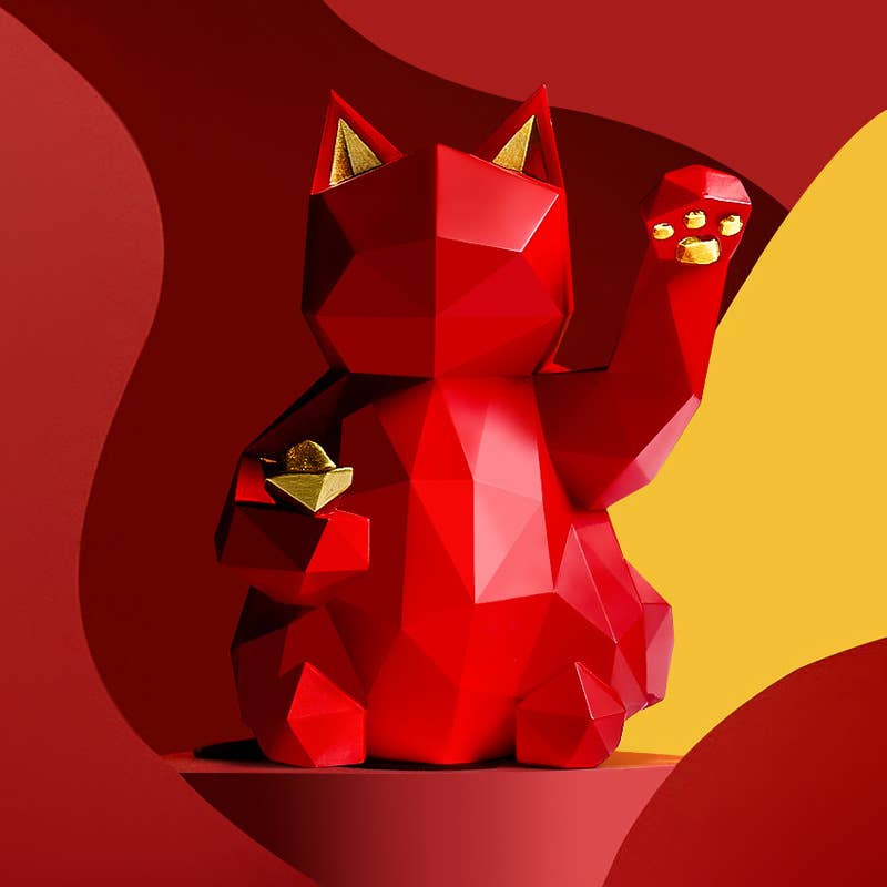 Modern Geometric Lucky Cat Resin Statue Home Decor