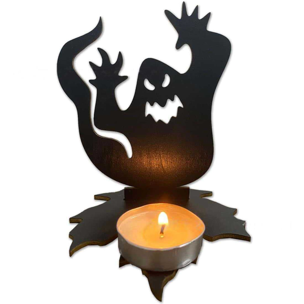 Halloween Wooden Ghost Candle Holder Tabletop Decor