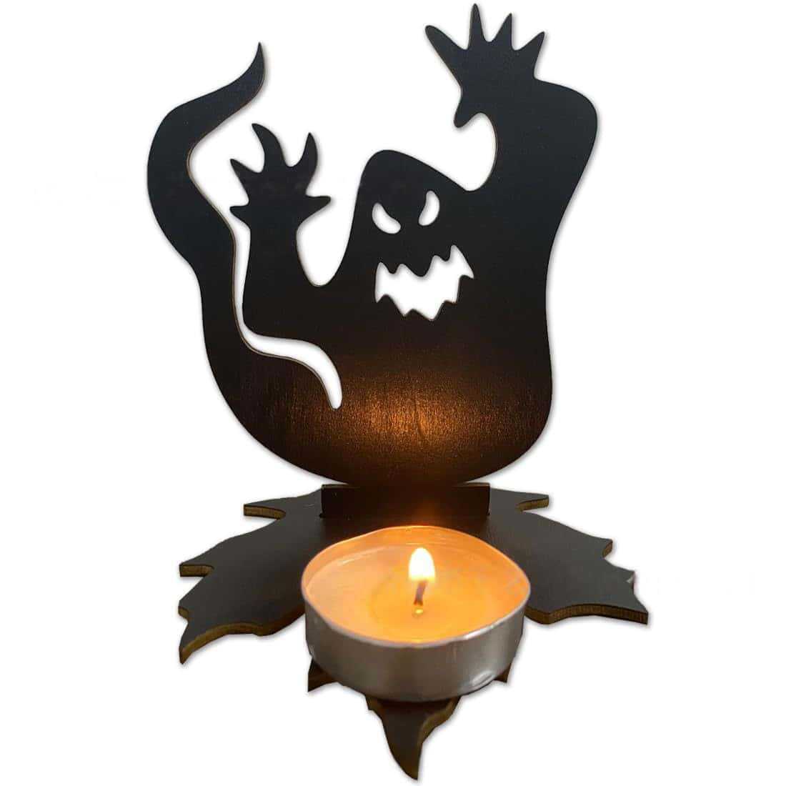 Halloween Wooden Ghost Candle Holder Tabletop Decor