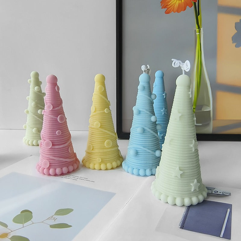 Modern Christmas Tree Candle Decor Colorful Holiday Tabletop Ornament