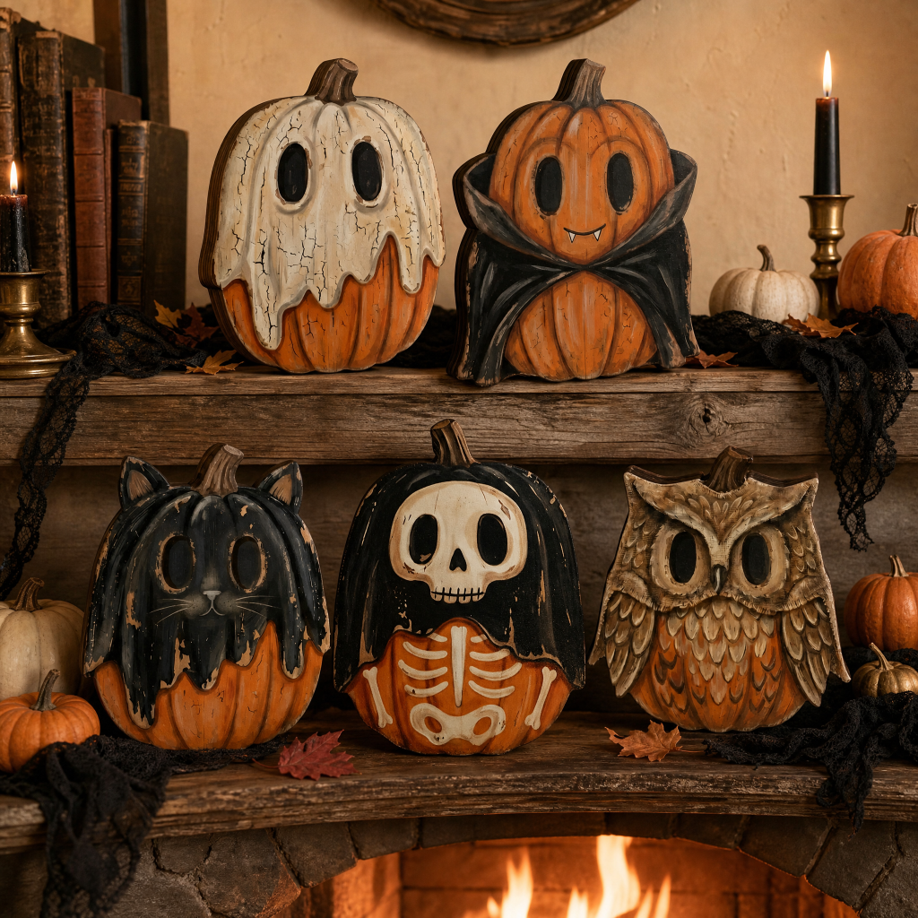 Halloween Wooden Pumpkin Character Tabletop Decor