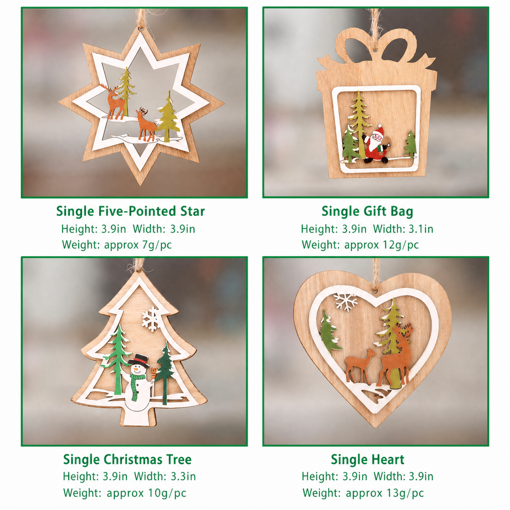 Wooden Christmas Hanging Ornament Holiday Tree Decor