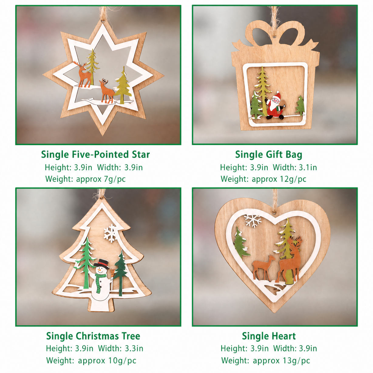 Wooden Christmas Hanging Ornament Holiday Tree Decor