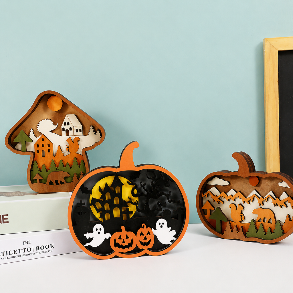 Halloween Wooden Tabletop Decor Pumpkin Ghost Fall Decoration