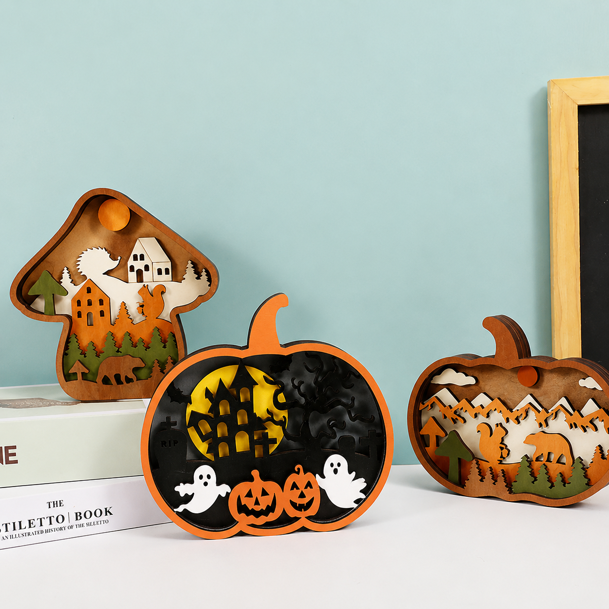 Halloween Wooden Tabletop Decor Pumpkin Ghost Fall Decoration