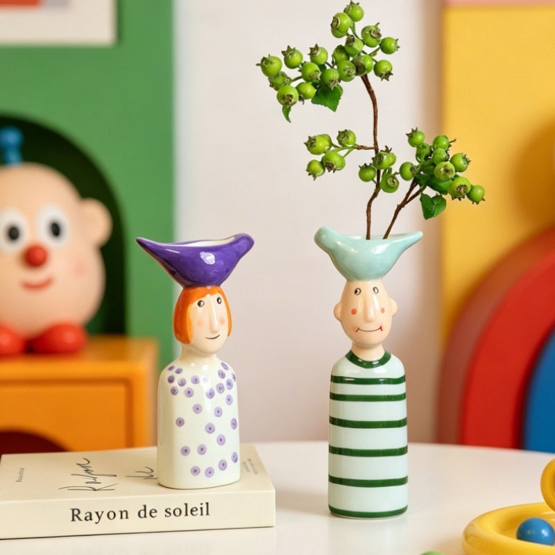 Nordic Cartoon Ceramic Vase Home Desk Flower Decor