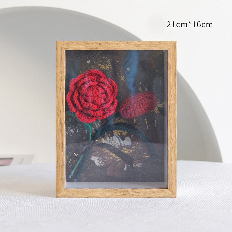 Handmade Crochet Rose Flower Decorative Wall Frame