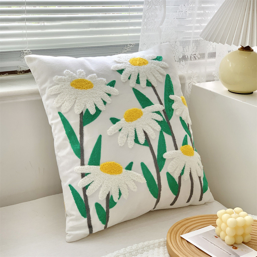 Embroidered Floral Pillow Cover Boho Farmhouse Decor