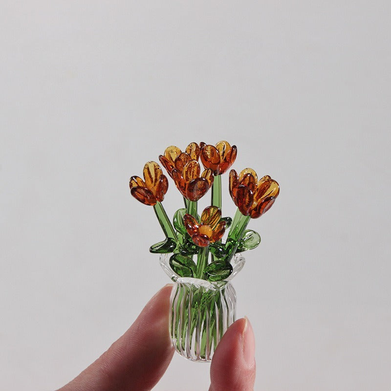 Mini Glass Flower Vase Artificial Floral Decor Gift Ornament