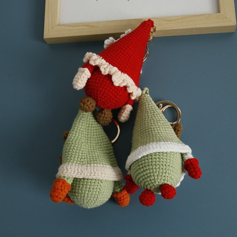 Handmade Crochet Christmas Gnome Reindeer Holiday Keychain