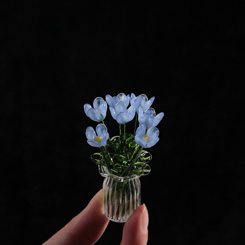 Mini Glass Flower Vase Artificial Floral Decor Gift Ornament