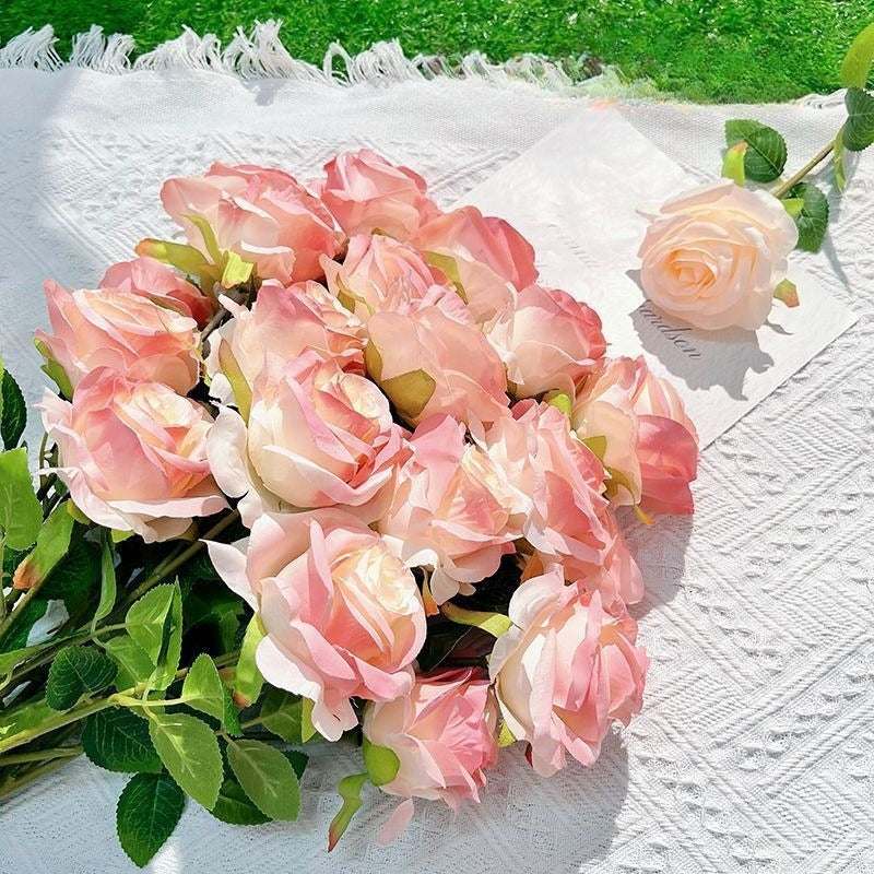 Silk Fabric Rose Stem Faux Floral Home Decor Accent