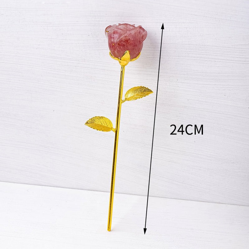 Resin Crystal Stone Flower Stem Decor with Metal Leaves