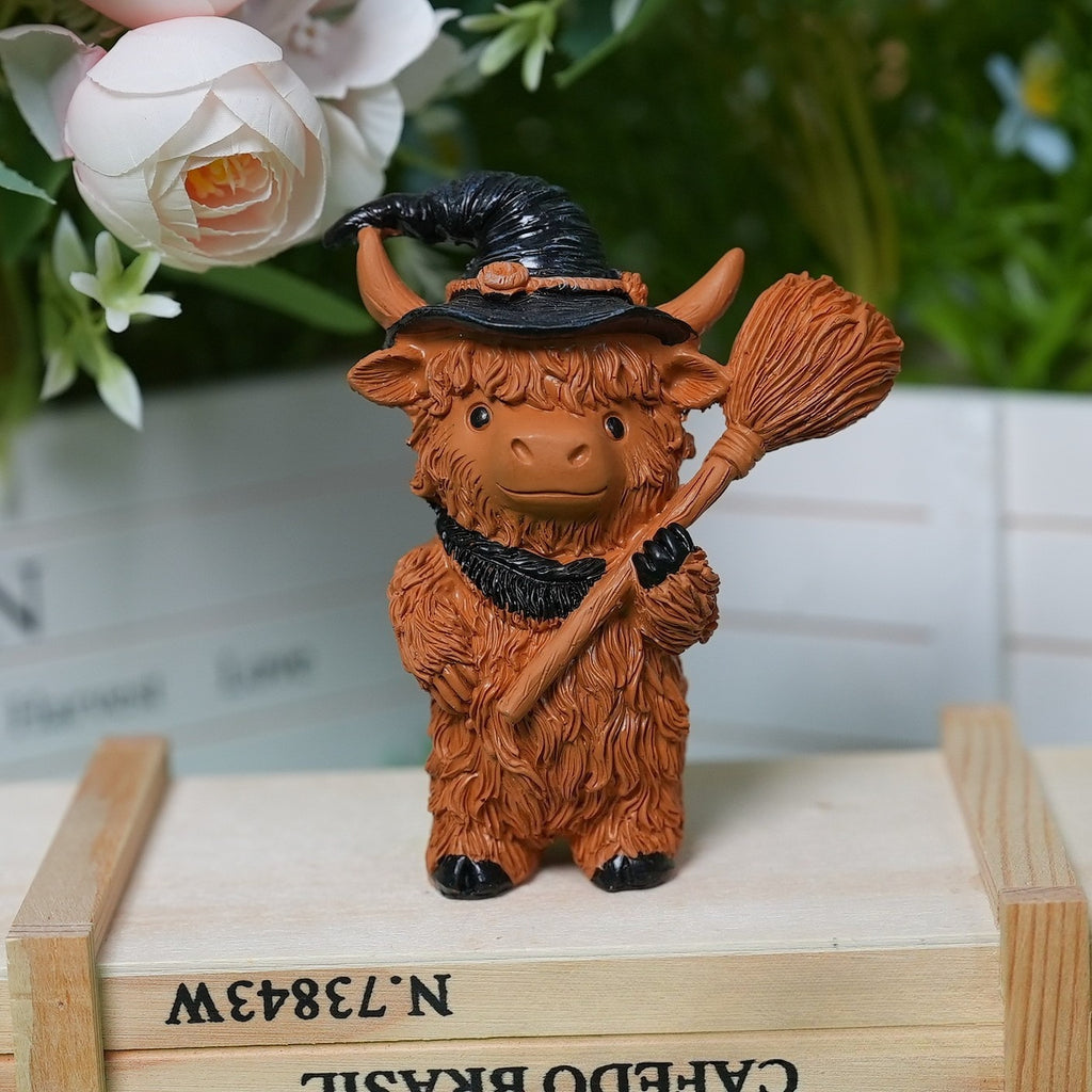 Halloween Resin Witch Cow Figurine for Home Decor