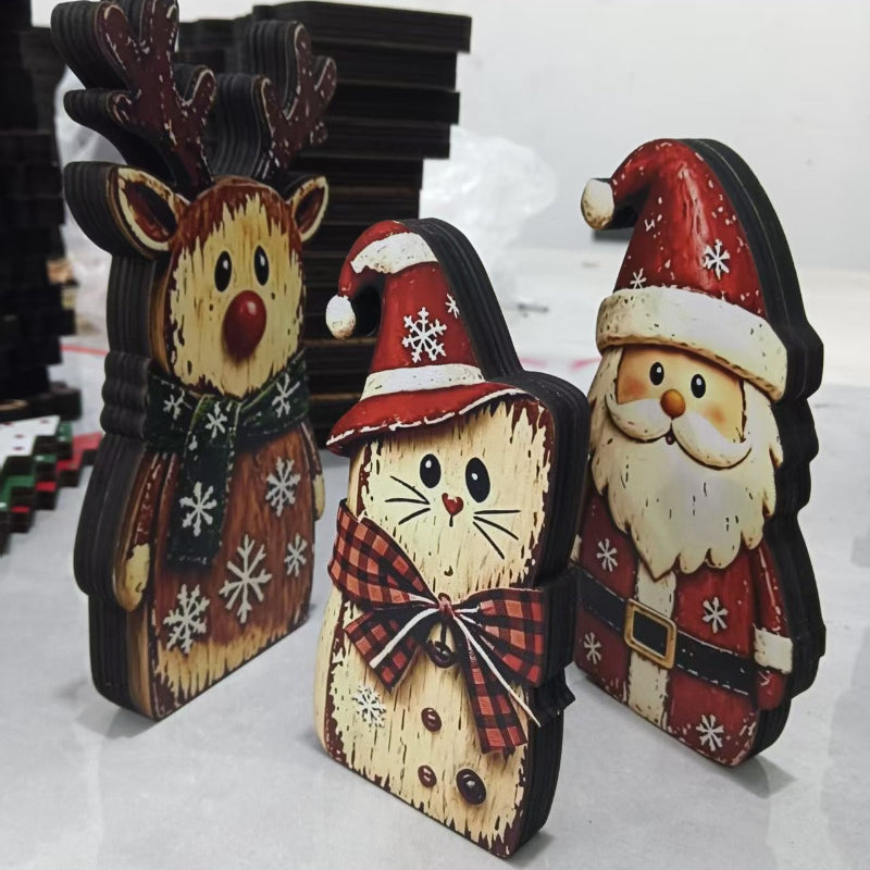 Christmas Wooden Santa Reindeer Cat Tabletop Figurines