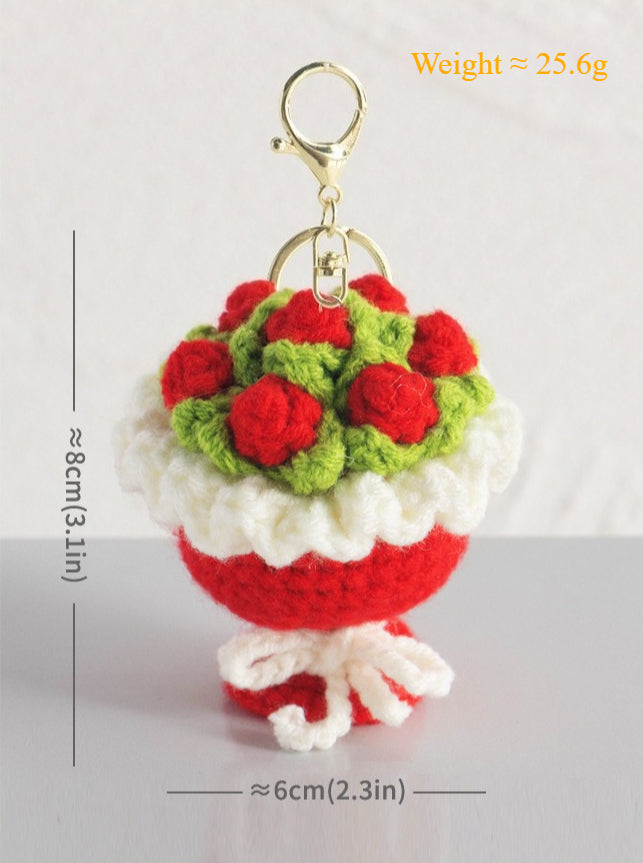 Crochet Mini Flower Bouquet Keychain for Gifts & Home Decor