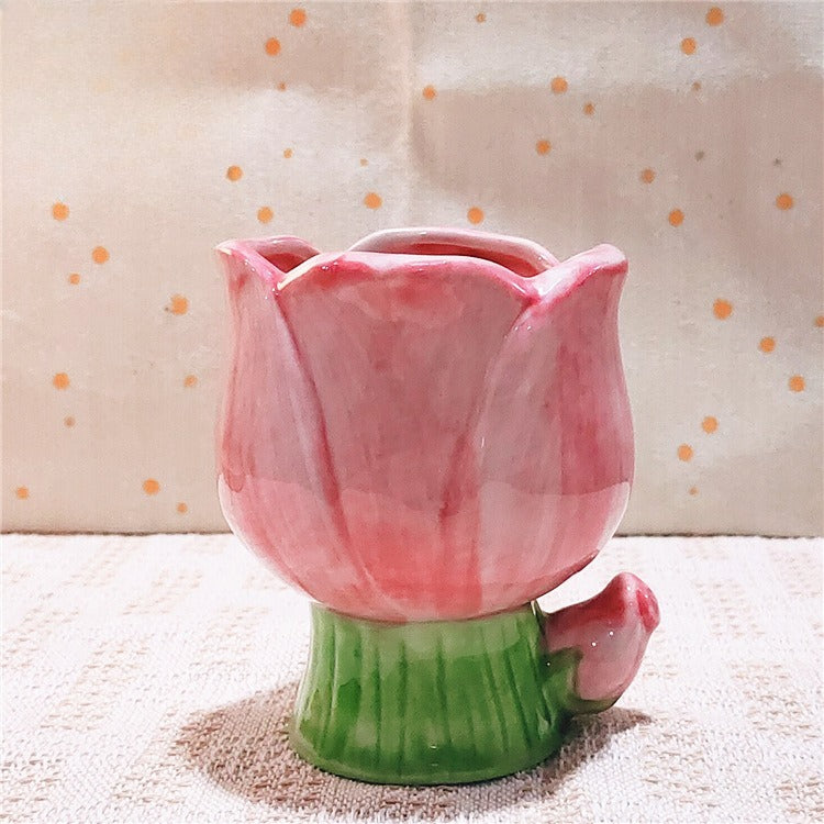 Tulip Ceramic Candle Holder Floral Tabletop Decor