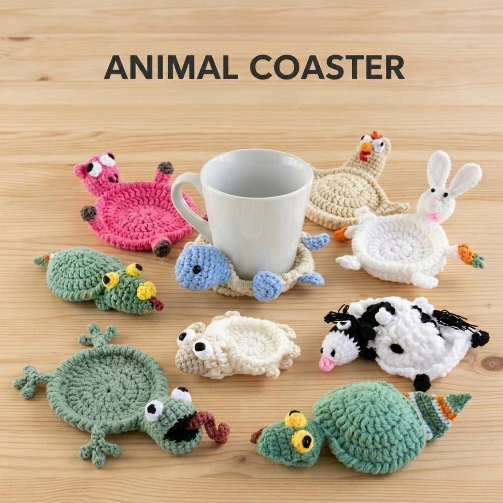 Crochet Animal Coaster Handmade Knit Mug Mat Table Decor