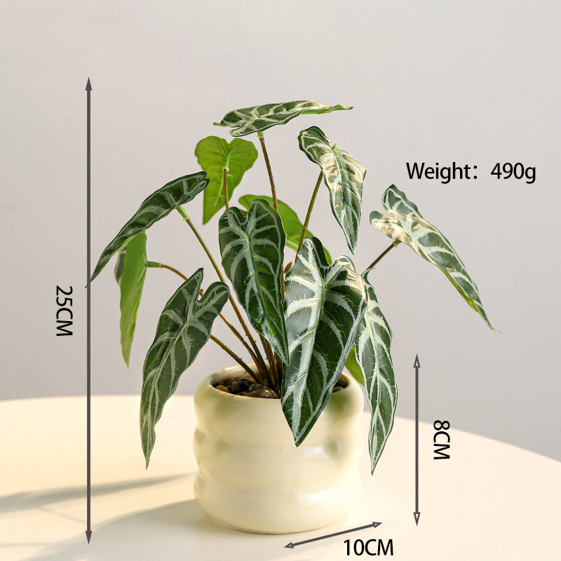 Artificial Green Plant in Donut Vase Tabletop Decor