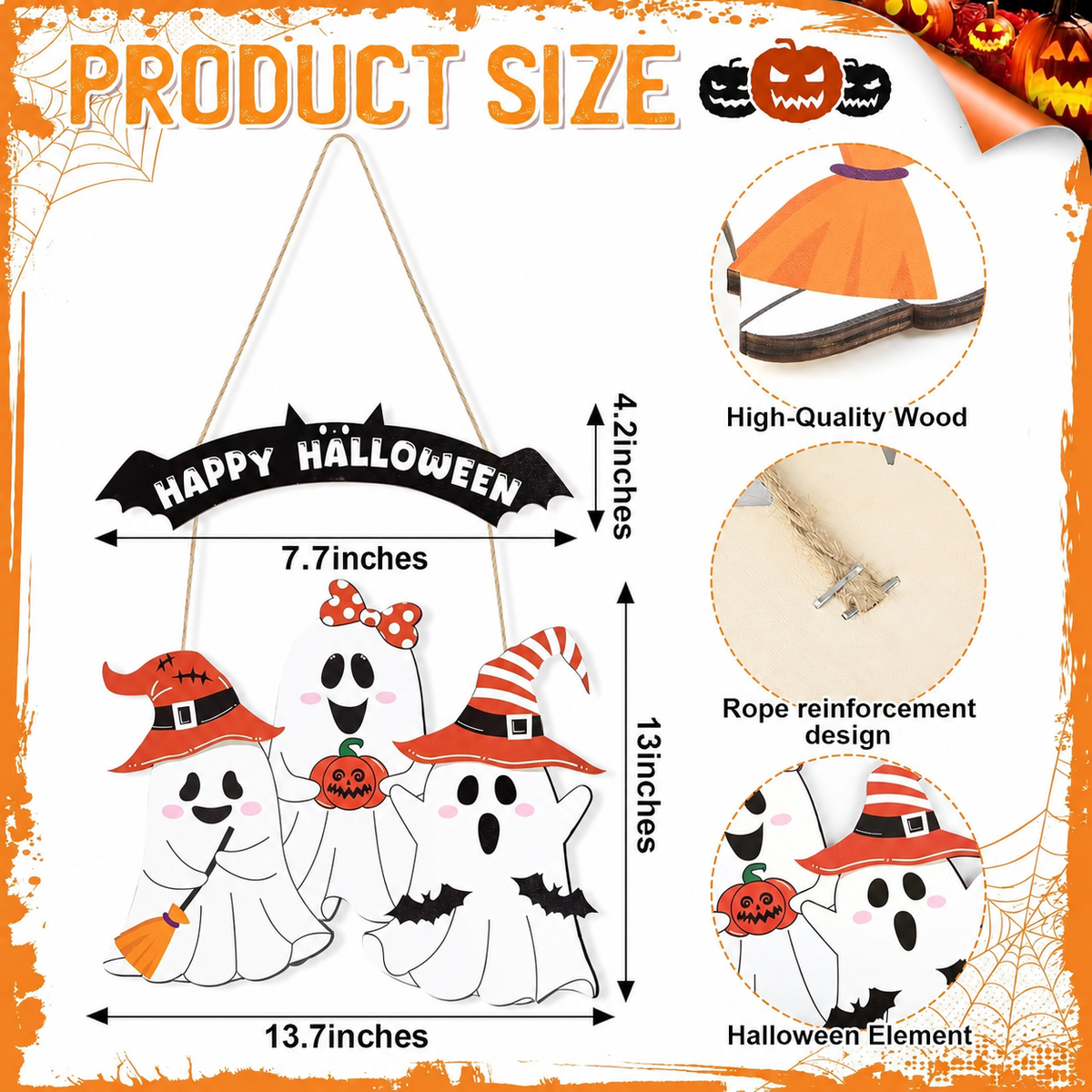Halloween Wooden Hanging Sign Holiday Door Wall Decor