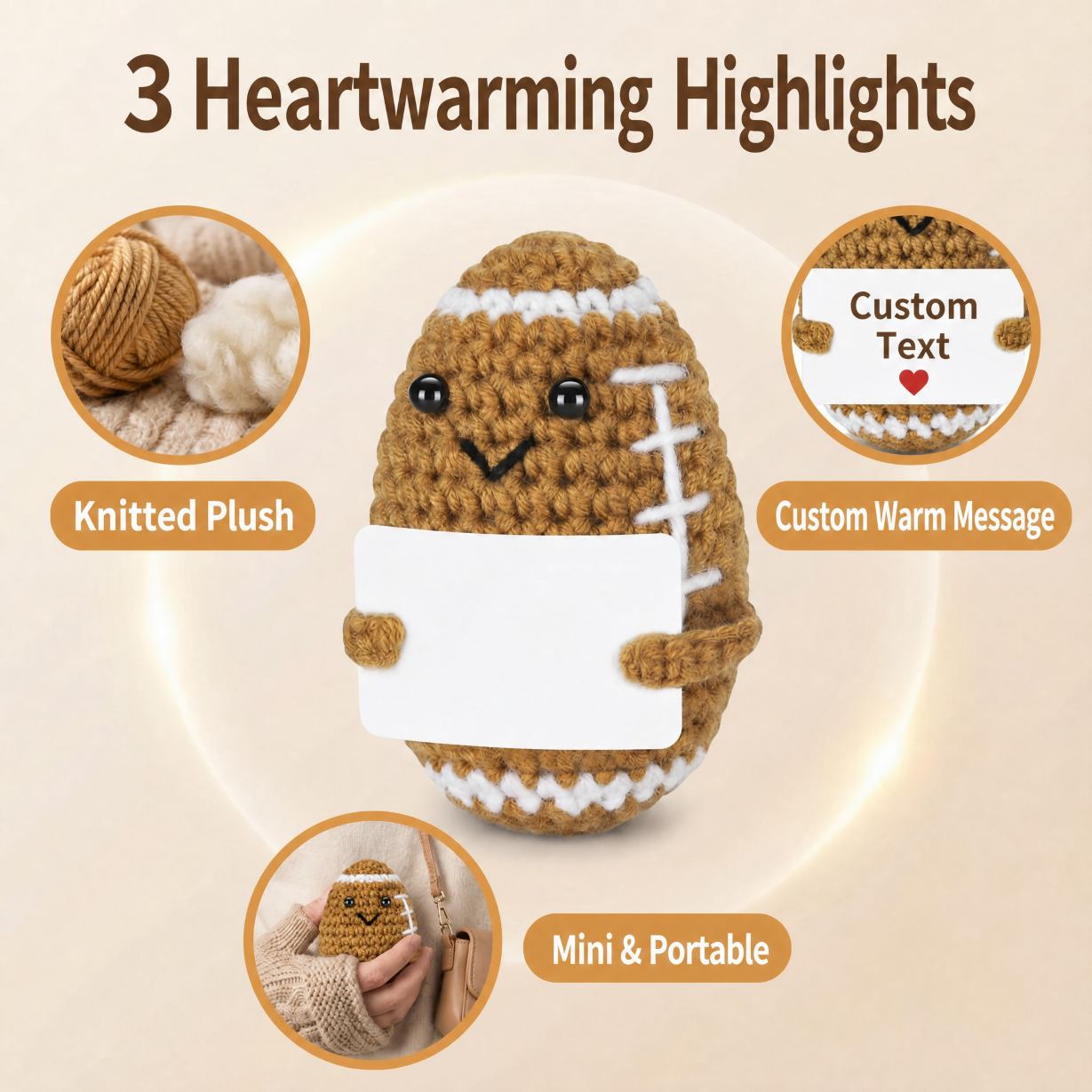 Handmade Crochet Plush Rugby Toy Customizable Positive Gift