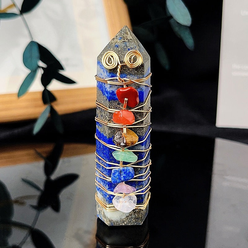 Crystal Stone Column Decor with Colorful Chips and Metal Wire